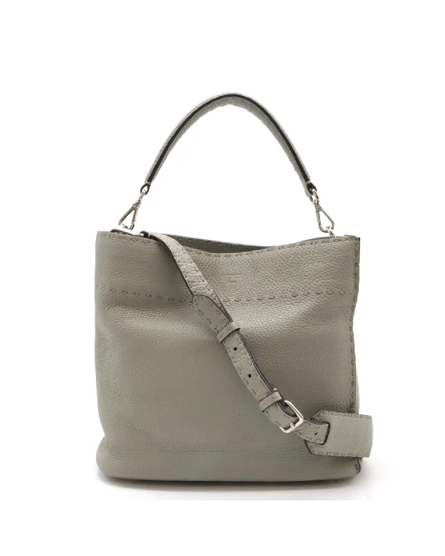 Woven Handle Bags for Artisan -Small Grey Leather Handbag with Shoulder Strap by Fendi - Authentic Pre-owned Luxury