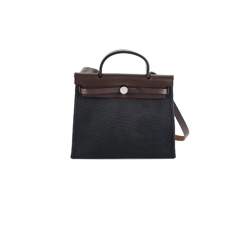 Faux Leather Handle Bags -Hermes Herbag 31 Black/Ebene R Square Stamp