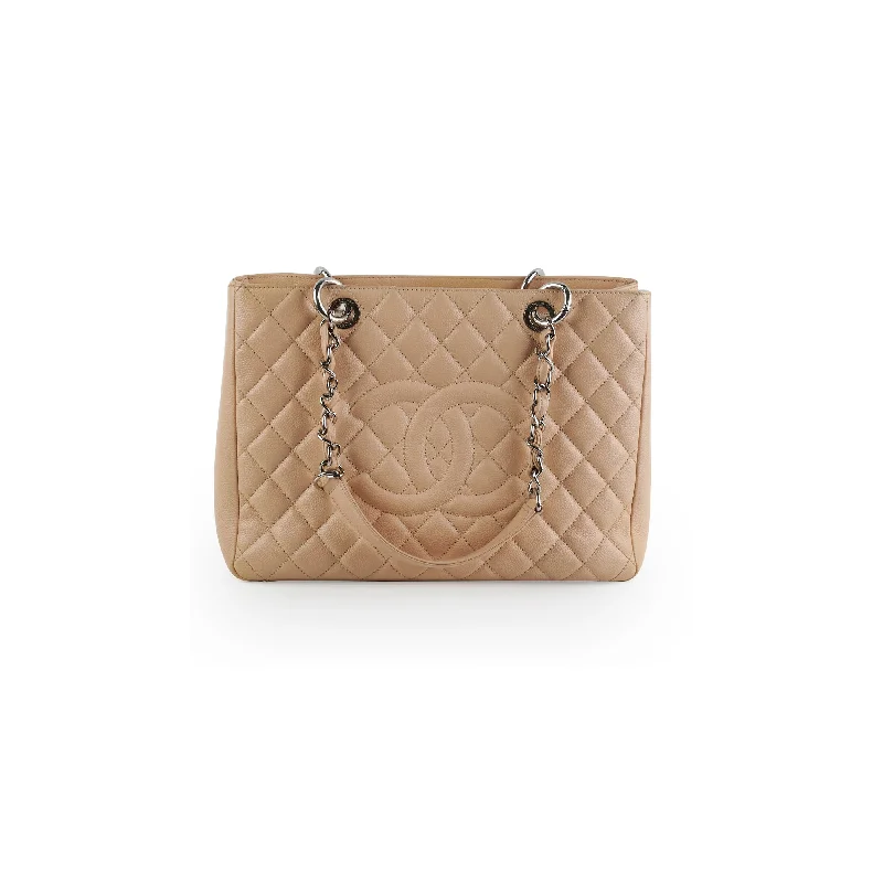 Snap Handle Bags for Convenience -Chanel Grand Shopping Tote (GST) Beige Clair Caviar