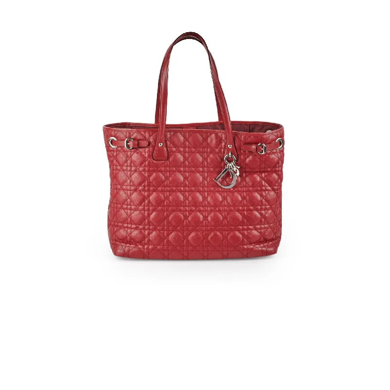 Metal Handle Bags with Style -Christian Dior Panarea Cannage Red Tote