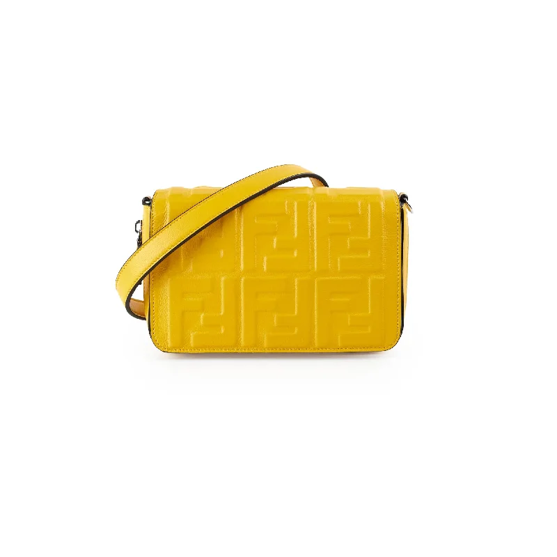 Thin Handle Bags for Style -Fendi Expand Nappa FF 1974 Mini Embossed Flap Bag Yellow