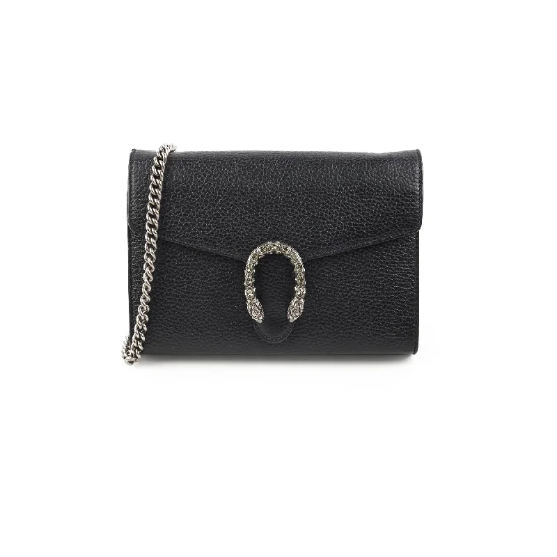 Matte Handle Bags for Elegance -Gucci Dionysus Black Wallet On Chain WOC