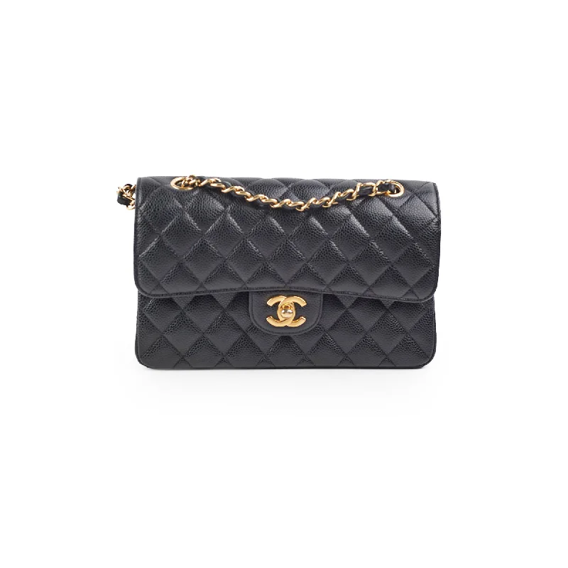 Single Handle Bags for Simplicity -Chanel Small Caviar Double Classic Flap Black 12 Series