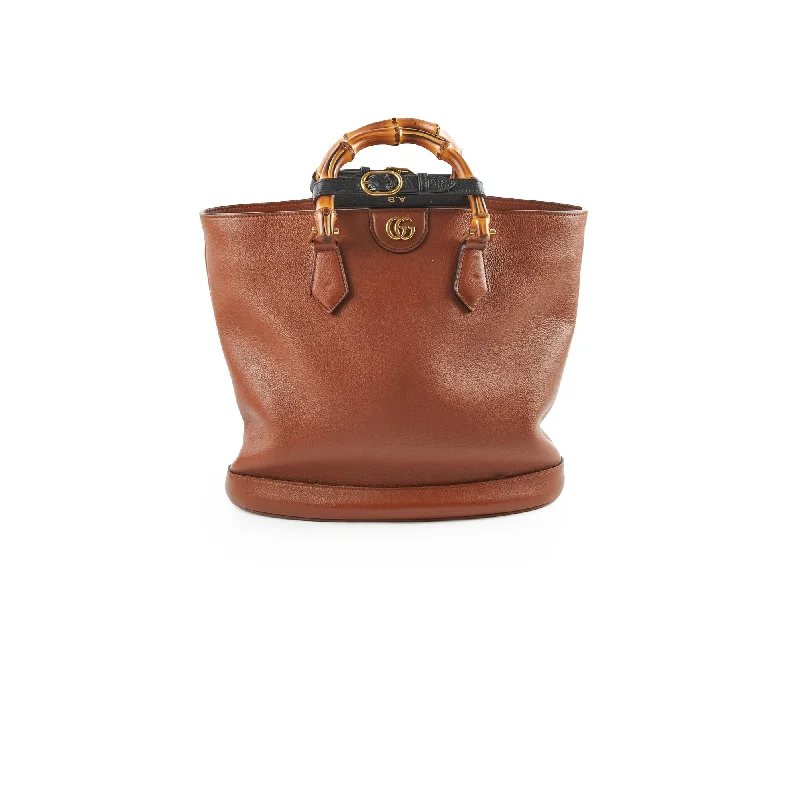 Vintage Handle Bags with Charm -Gucci Diana Leather Tote Tan Brown