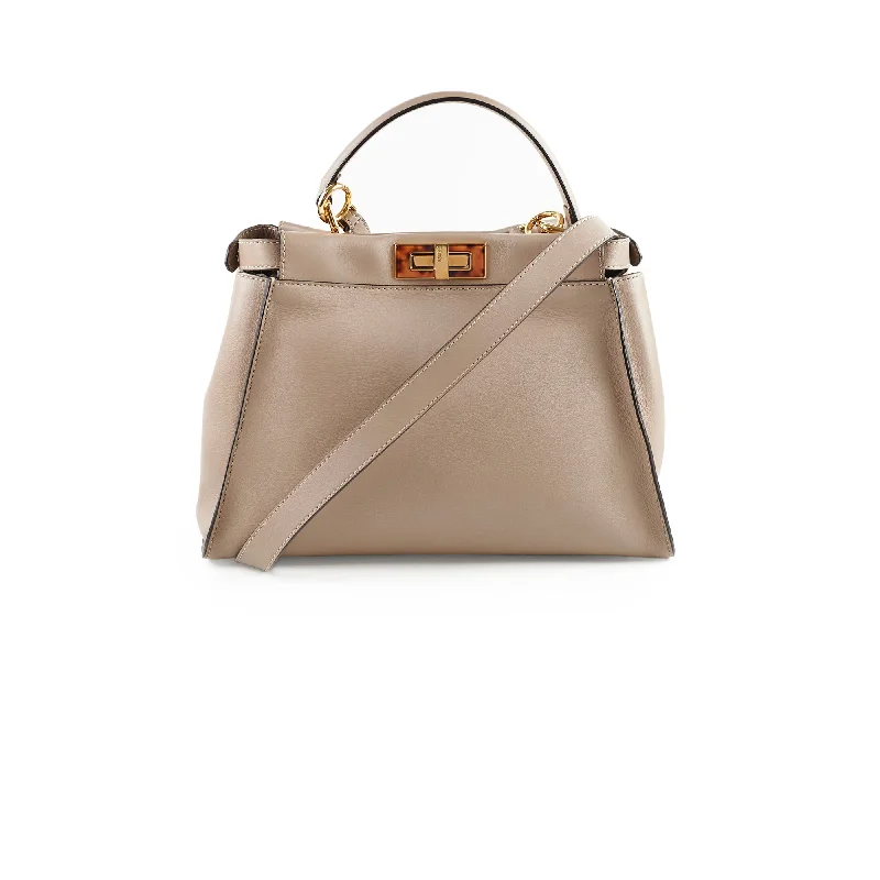 Genuine Leather Handle Bags -Fendi Medium Peekaboo Beige