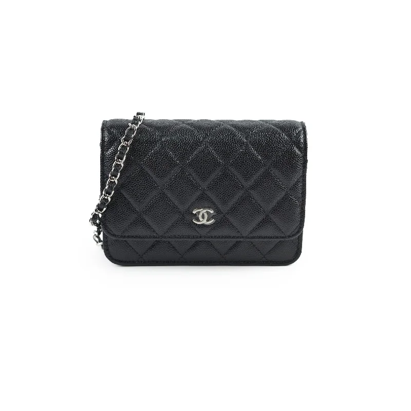 Fabric Bow Handle Bags -Chanel Mini Wallet On Chain WOC Black Caviar Crossbody - Series 30