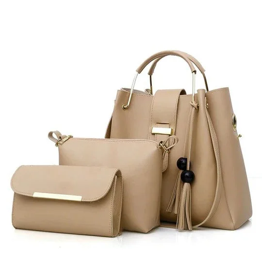 Modern and sleek black tote bags with minimalist styles for versatile fashion choices -ALEXA 3 PCS BEIGE