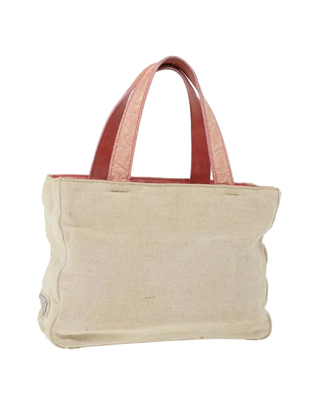 Linen Handle Bags for Summer -Canvas Hand Bag with Pink and Beige Tones