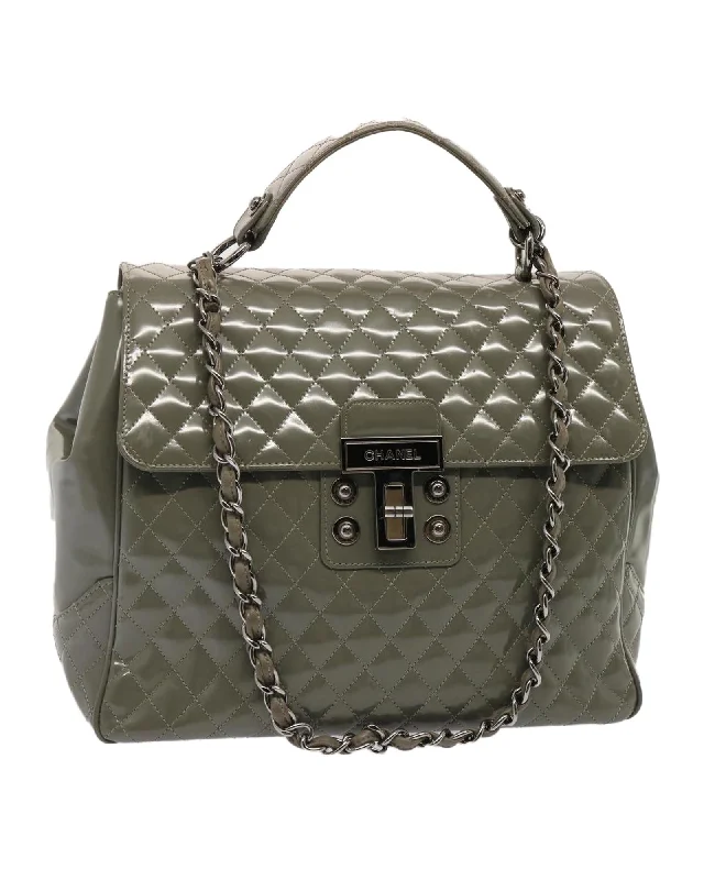 Office Handle Bags for Supplies -Enamel Gray Matelasse Turn Lock Hand Bag - Authentic CHANEL