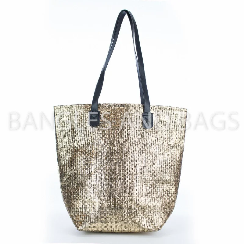 Practical canvas tote bags with reinforced bottoms for carrying heavy items comfortably -Alex Metallic Tote - Metallic  Gold