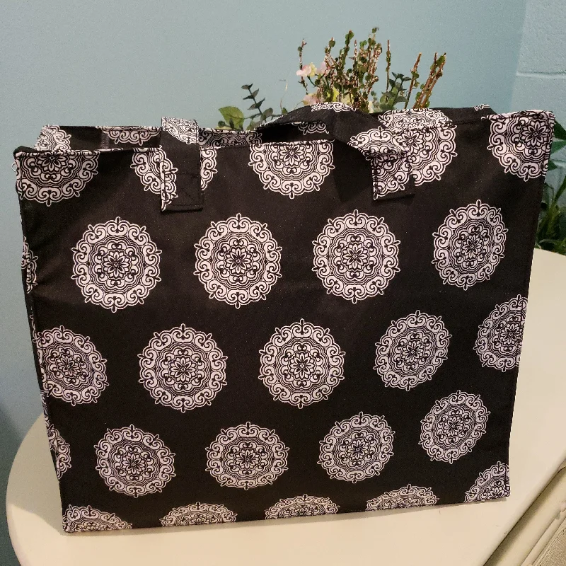 Color-blocked tote bags with modern designs for a bold fashion statement -WB Black and White Floral Design Tote