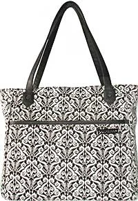 Beach tote bags with ample space for towels, sunscreen, and other essentials -Pouchee Tabee Tablet Organizing Tote - Black and White Circular Pattern