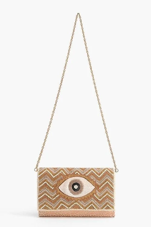 School Handle Bags for Books -AB22575 Rose Gold Evil Eye Beaded Clutch