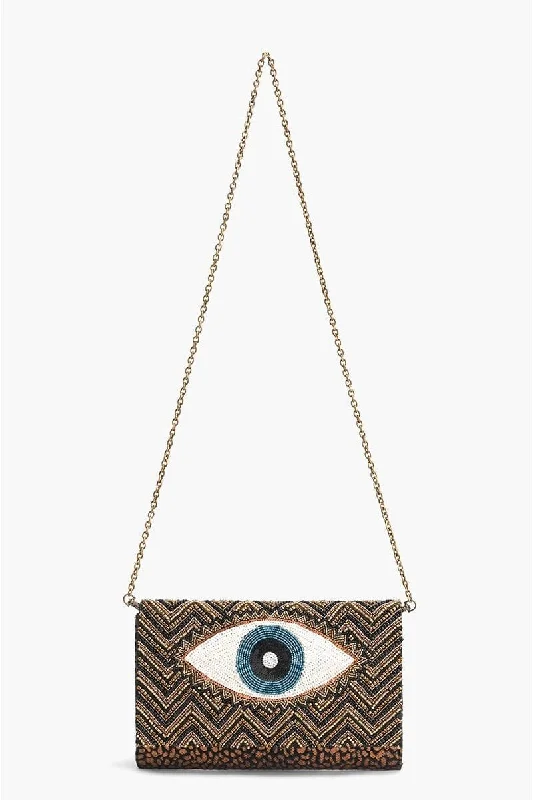 Square Handle Bags for Sophistication -AB22643 Golden Luxe Evil Eye Beaded Clutch