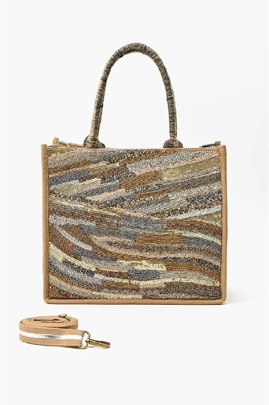 Weekender Handle Bags for Getaways -AB23831 Golden Layers Beaded Tote