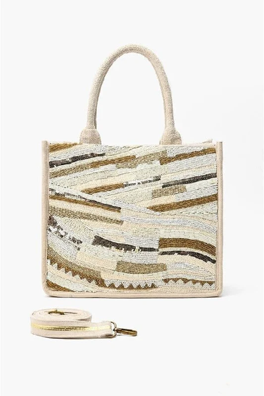 Sustainable Handle Bags for Green -AB23834 Winter White Beaded Tote