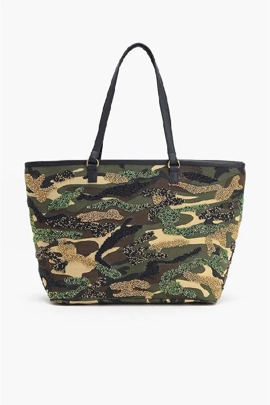 Snap Handle Bags for Convenience -AB23861 Sparkly Camo Beaded Tote