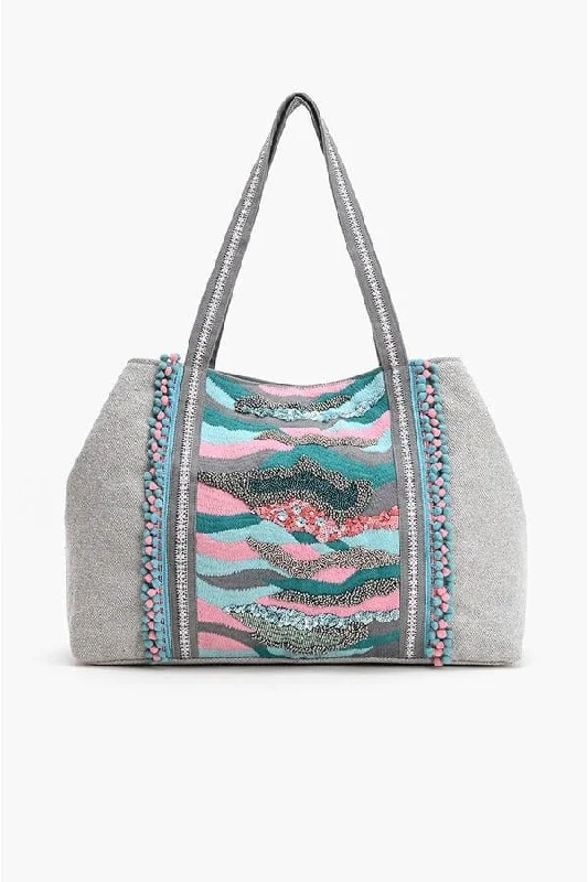 Metal Handle Bags with Style -AB23880 Jersey Shore Beaded Tote