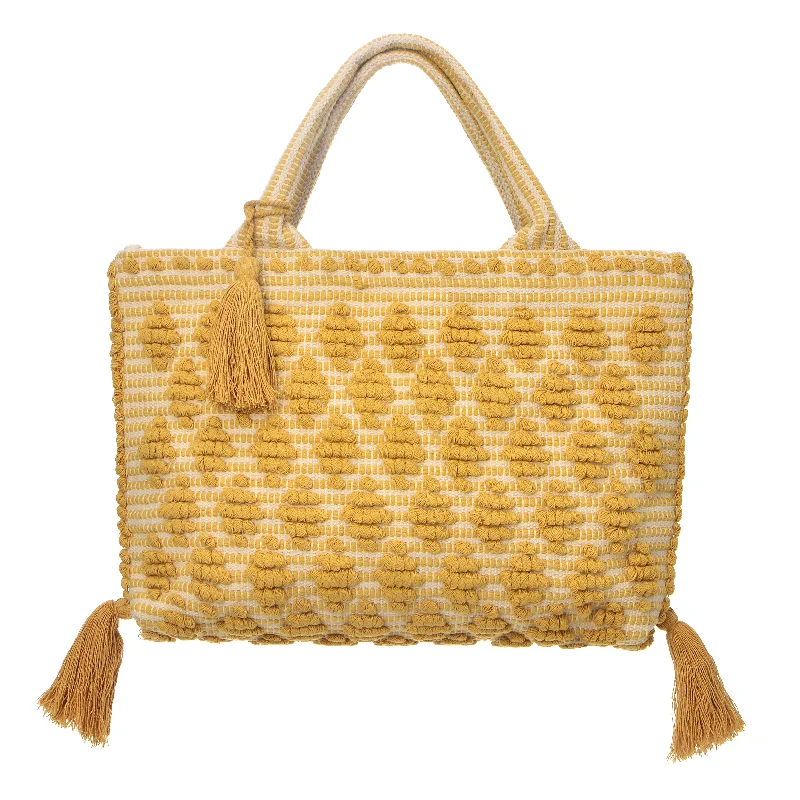 Canvas tote bags with fun graphic prints for a casual, playful style -Allegra - Mustard