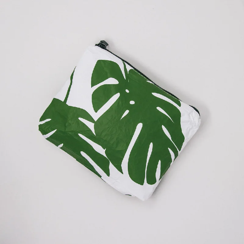 Reusable tote bags with bold prints and eco-conscious messaging for sustainable living -Aloha Small Monstera Pouch