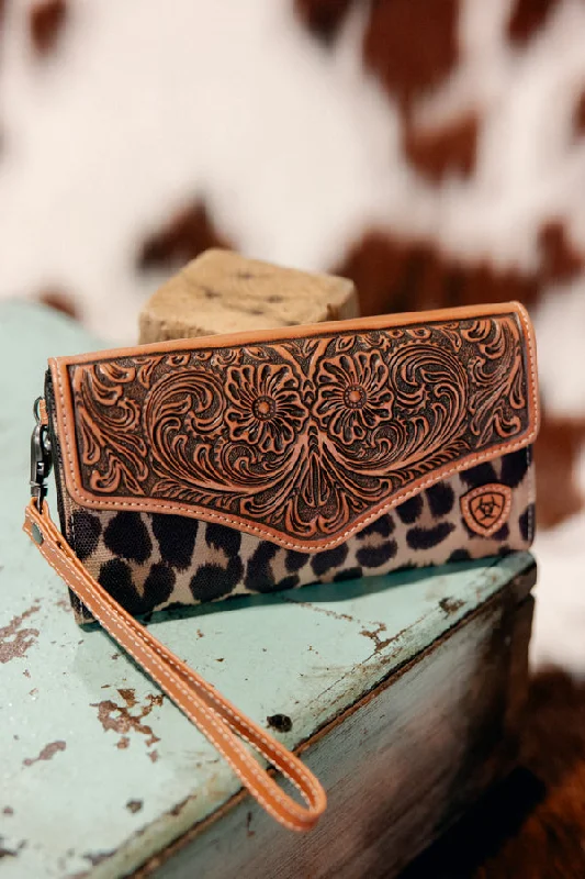 Crossbody Handle Bags for Travel -Ariat Zander Leopard & Tooled Leather Clutch