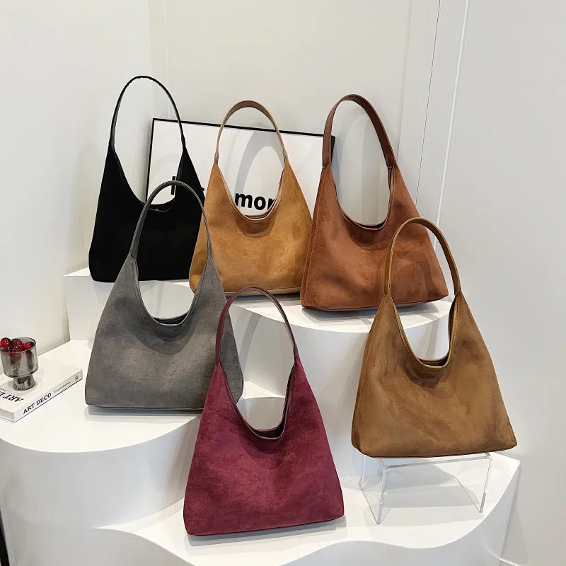 Vegan leather tote bags with detachable pouches for additional organization and style -Autumn Winter Retro Niche Suede Western Style All-matching Shoulder Bag