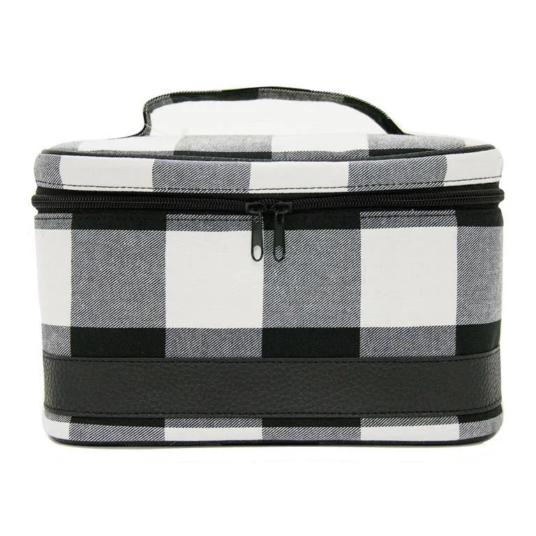 Practical tote bags with magnetic closures for easy access to your belongings -Buffalo Check Train Case - Black/White