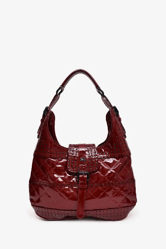 Practical tote bags with water-resistant coating for all-weather use and convenience -Burberry Burgundy Patent Quilted Hobo Bag