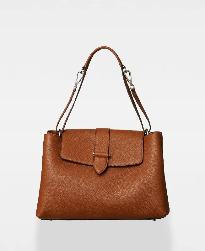 Practical tote bags with magnetic closures for easy access to your belongings -CATHRINE working shoulder bag - Cognac