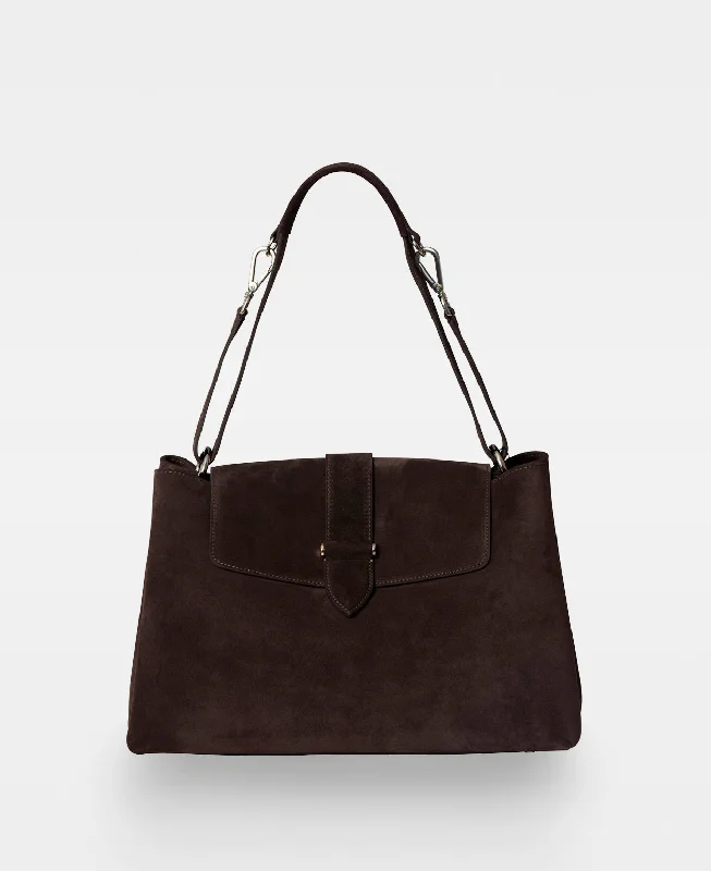 Compact tote bags for easy packing and quick errands with a convenient size -CATHRINE working shoulder bag - Suede Dark Brown