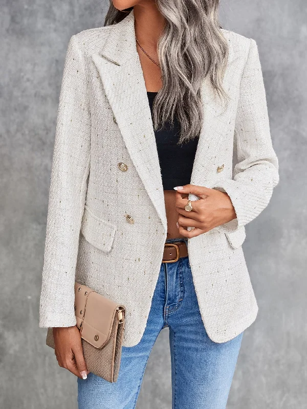 Embroidered Handle Bags with Flair -Clasi Lapel Neck Double Breasted Tweed Blazer