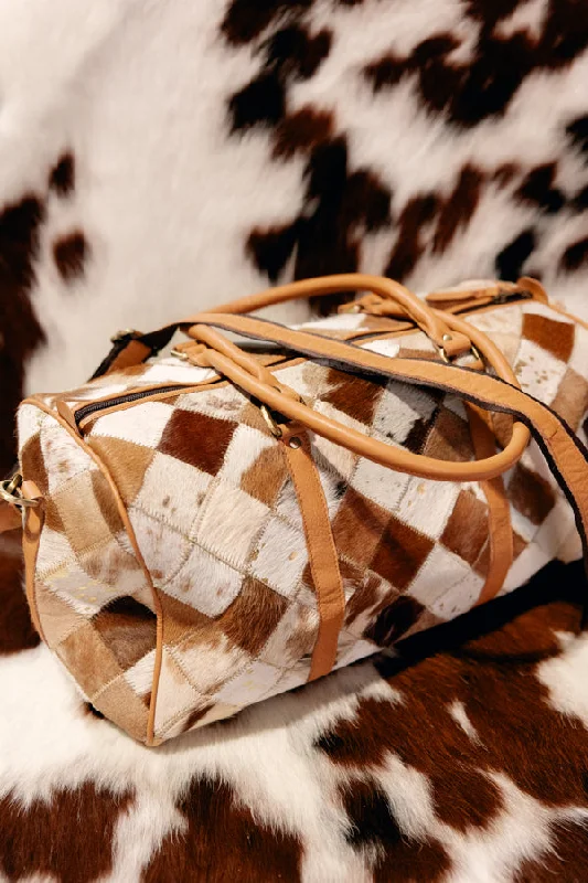 Ornate Handle Bags for Decoration -Cody Checkered Cowhide Duffel Bag