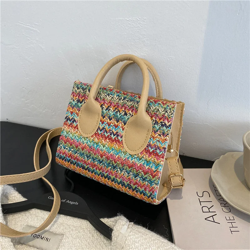 Eco-friendly tote bags made from cotton for a natural and sustainable choice -Colorful Woven Hand-held Casual Messenger Small Square Bag