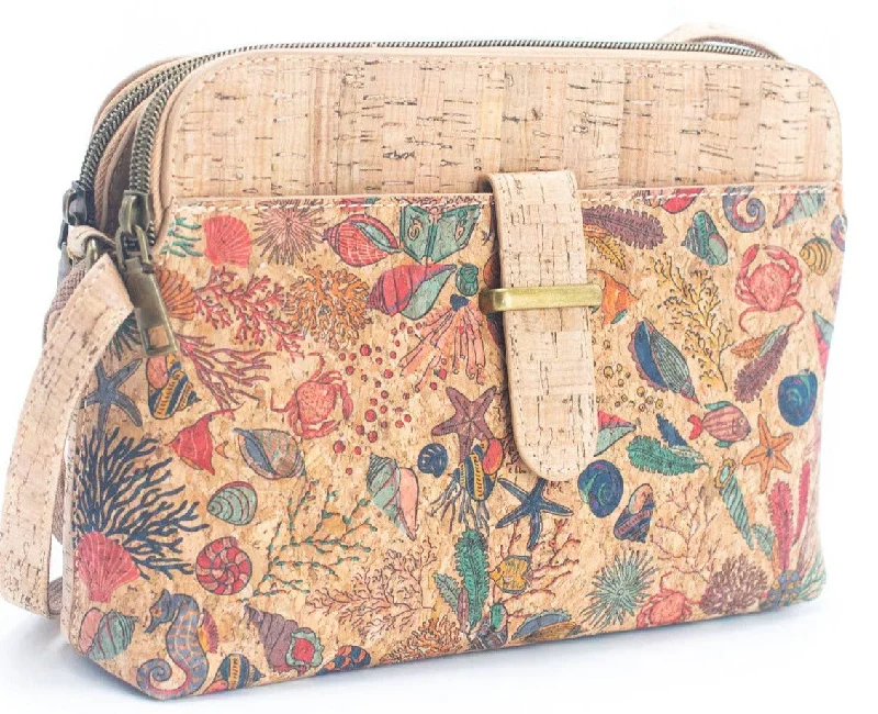 Vintage Floral Handle Bags -Cork Crossbody Bag Three Pocket