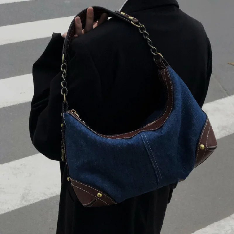 Beach tote bags with ample space for towels, sunscreen, and other essentials -Denim Dumpling Shape Underarm Bag