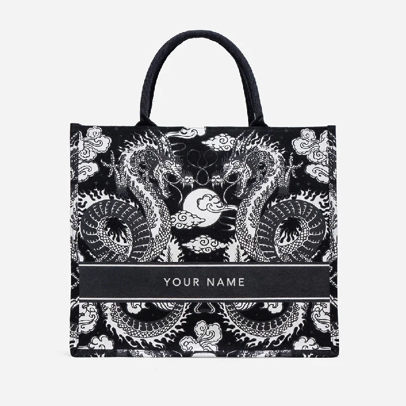 Travel tote bags with external pockets for easy access to essentials during trips -Dragon Large Canvas Tote Bag