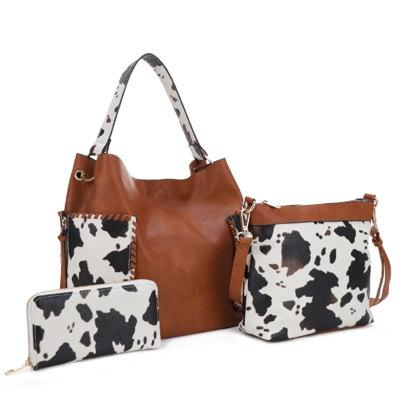 Polyester Handle Bags for Durability -EJ95037U3 Tori Cow Piece Shoulder Bag Set