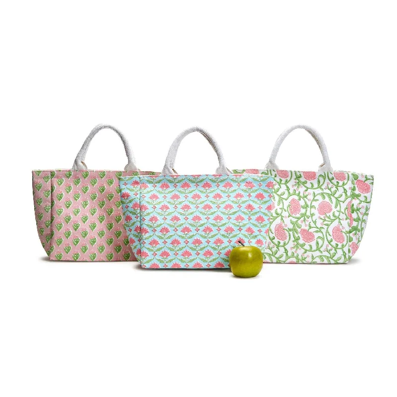 Soft and comfortable felt tote bags for cozy yet stylish everyday use -Floral Block Print Lunch Tote