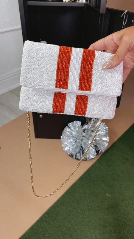 Embroidered Handle Bags with Flair -Gameday Girl Beaded Purse , Orange/White