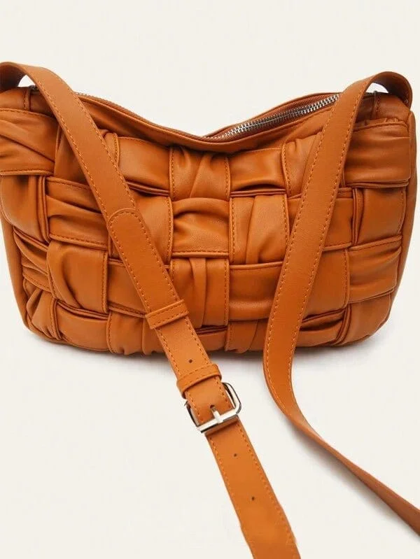 Messenger Handle Bags for Work -GLE0101 Glenda Woven Leather Crossbody Bag