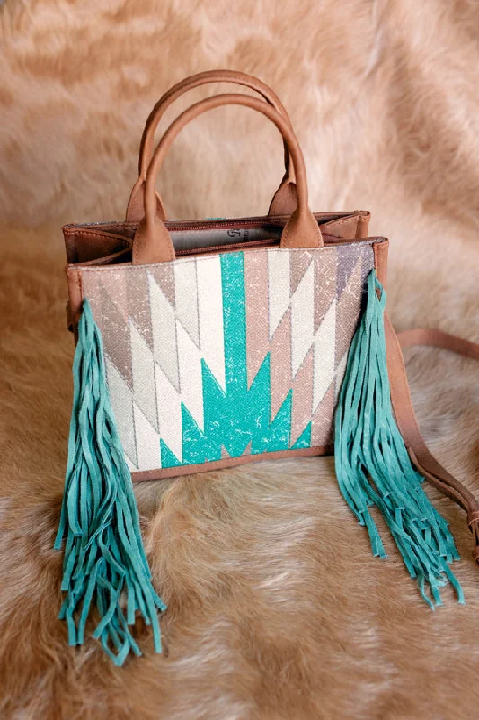 Flap Handle Bags for Security -Glenda Aztec Fringe Crossbody