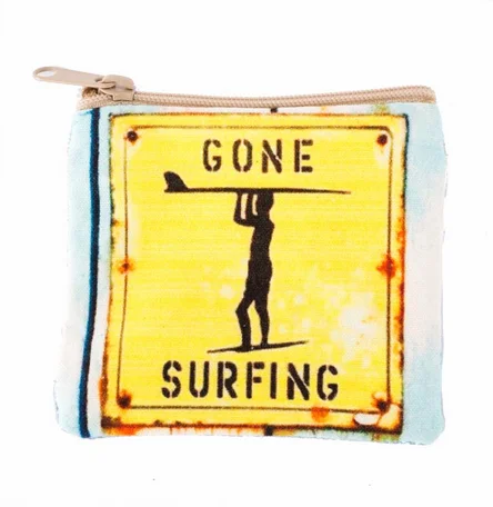 Personalized beach tote bags with custom graphics for fun and unique vacation accessories -Gone Surfing Coin Purse