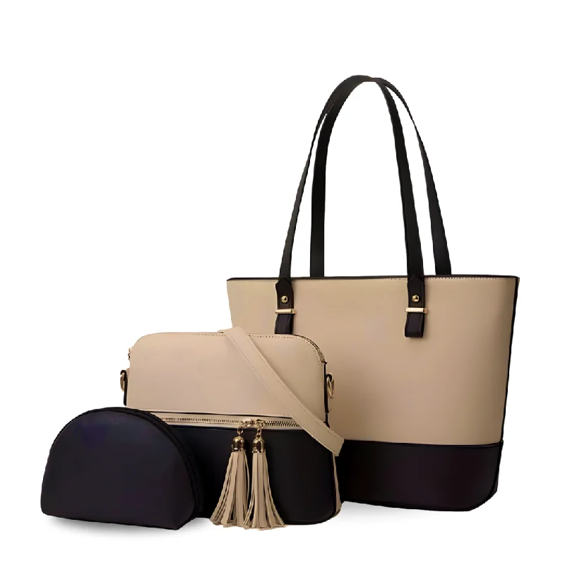 Crossbody tote bags for comfortable, hands-free carrying while on the go -GRACE BEIGE / BLACK