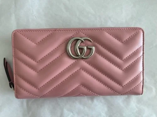 Suede Handle Bags for Softness -Gucci Chevron Violet Roseate Wallet Rose Pink GG Leather Italy Box New