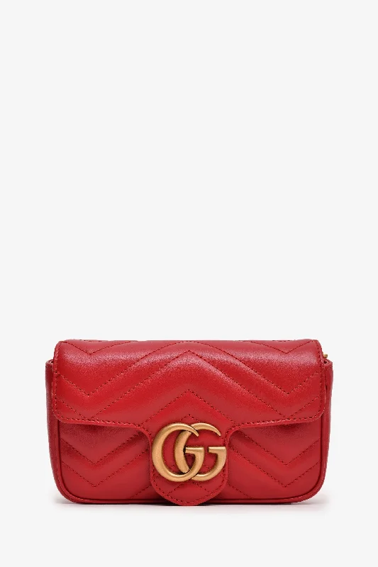 Eco-friendly tote bags made from cotton for a natural and sustainable choice -Gucci Red Chevron Leather Super Mini Marmont Bag