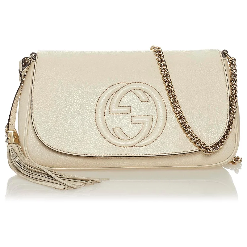 Market Handle Bags for Groceries -Gucci Soho GG Ivory Off White Leather Handbag Crossbody Clutch Italy Bag NEW