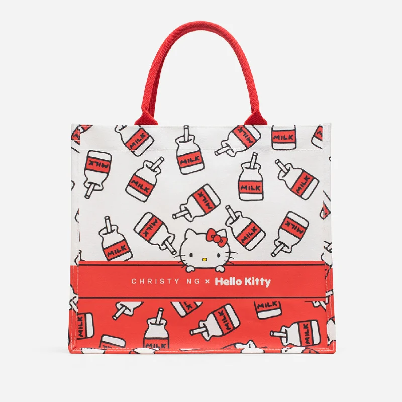 Personalized tote bags with wedding date or custom text for bridal party gifts -Hello Kitty Milk Bottle Grocery Tote