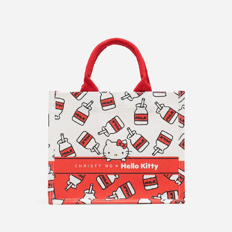 Stylish striped tote bags in nautical patterns for summer vibes and beach days -Hello Kitty Milk Bottle Mini Grocery Tote