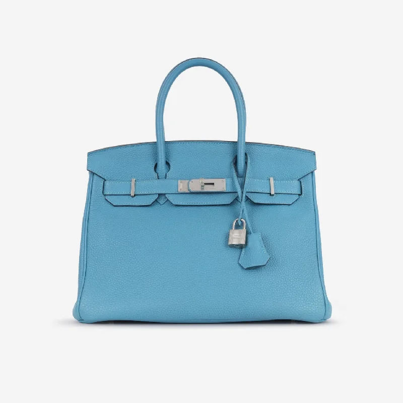 Spacious canvas tote bags with unique artwork for a personalized artistic accessory -Hermès Hermès - Birkin 30 - Bleu Izmir PHW - 2014 - Pre-Loved