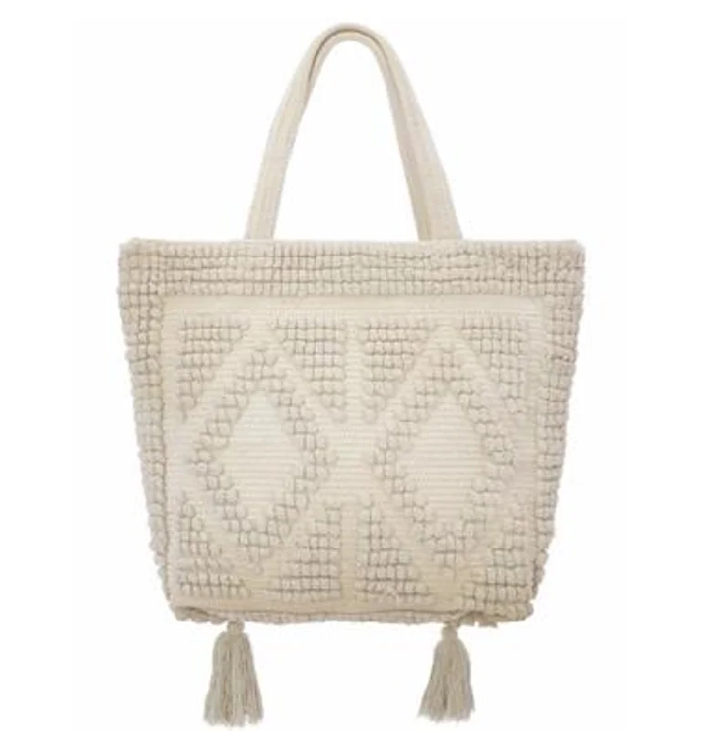 Colorful woven tote bags for a summer-ready accessory that stands out -Ibiza Tassel Tote - Off White